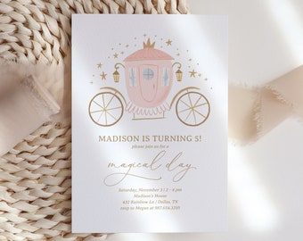 Princess Birthday Invitation, Magical Day Princess Carriage Birthday Party Invite, Printable Invitation, Editable Invitation Template