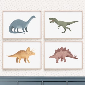 Dinosaur Nursery Decor Set of 4 Prints, PRINTABLE Dinosaur Wall Art, Boys Room Decor, DIGITAL DOWNLOAD