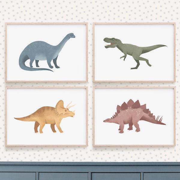 Dinosaur Nursery Decor Set of 4 Prints, PRINTABLE Dinosaur Wall Art, Boys Room Decor, DIGITAL DOWNLOAD