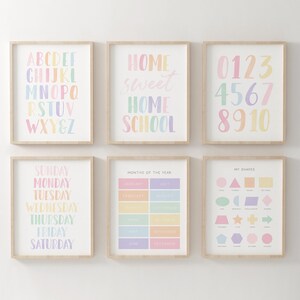 Juego de 6 impresiones de decoración para el aula con arcoíris pastel, arte de pared educativo imprimible, decoración para la educación en el hogar, carteles Montessori, DESCARGA DIGITAL