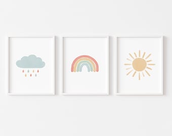 Rainbow Wall Art Set of 3 Prints, Rainbow Nursery Decor, Watercolor Rainbow Prints, Kids Room Decor, Baby Shower Gift, PRINTED AND SHIPPED