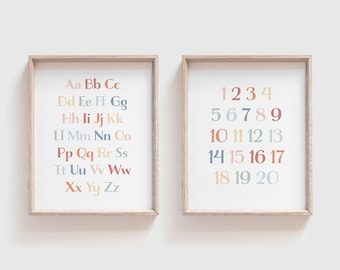 Rainbow Alphabet and Numbers Posters, ABC Print, Printable Educational Wall Art, Kids Room Decor, Classroom Decor, DIGITAL DOWNLOAD