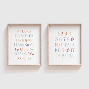 Rainbow Alphabet and Numbers Posters, ABC Print, Printable Educational Wall Art, Kids Room Decor, Classroom Decor, DIGITAL DOWNLOAD