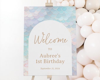 Mermaid Birthday Welcome Sign Template, Editable Mermaid Under the Sea Birthday Party Printable Welcome Sign, DIGITAL DOWNLOAD