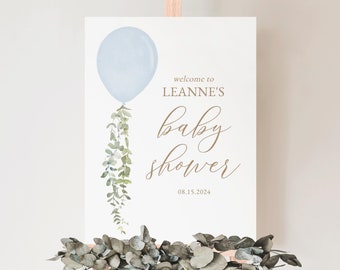 Blue Balloon Baby Shower Welcome Sign, Boy Baby Shower Welcome Sign, Watercolor Balloon, Printable Welcome Sign Template, DIGITAL DOWNLOAD