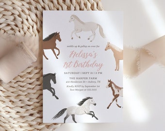 Editable Horse Birthday Invitation, Cowgirl Horse Birthday Party Invite, Equestrian Birthday Invitation Template