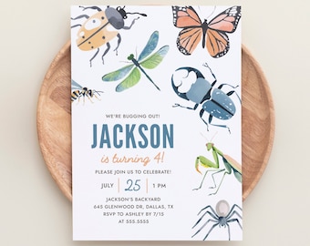 Plantilla de invitación de cumpleaños de insectos insectos, invitación de cumpleaños al aire libre espeluznante y repugnante, nos estamos molestando, DESCARGA DIGITAL