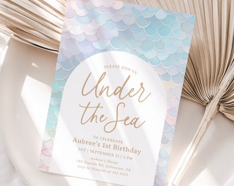 Editable Mermaid Birthday Invitation Template, Under the Sea Mermaid Girl Birthday Party Invite Digital Template Instant Download