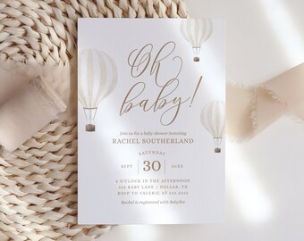 Neutral Hot Air Balloon Baby Shower Invitation, Gender Neutral Travel Baby Shower Invitation Template, DIGITAL DOWNLOAD