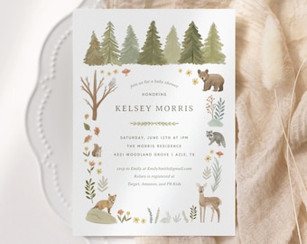 Woodland Baby Shower Invitation, Woodland Animals Baby Shower Invite, Printable Invitation Template, DIGITAL DOWNLOAD