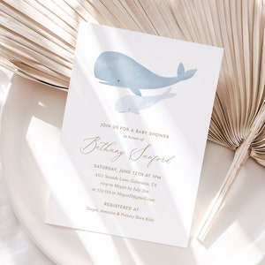 Whale Baby Shower Invitation, Watercolor Under the Sea Baby Shower Invite, Editable Template, DIGITAL DOWNLOAD