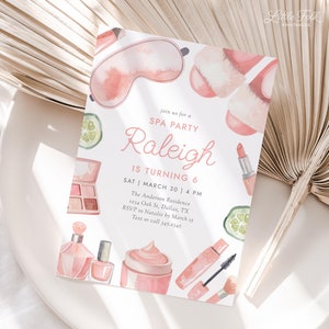 Pink Spa Birthday Invitation, Spa Sleepover Slumber Party Invite, Printable Glam Birthday Editable Template, DIGITAL DOWNLOAD