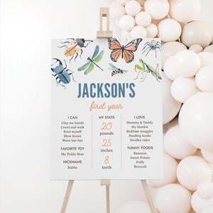 Letrero de cumpleaños con forma de insecto, plantilla de estadísticas para fiesta de cumpleaños de niño espeluznante, imprimible, para primer y segundo año, DESCARGA DIGITAL