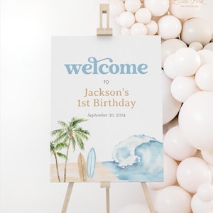 The Big One Surf Birthday Welcome Sign Template, Editable Surfboard Beach Birthday Printable Welcome Sign, DIGITAL DOWNLOAD