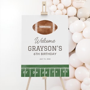 Plantilla editable de signo de bienvenida de cumpleaños de fútbol, cartel de bienvenida de 1er cumpleaños de fútbol imprimible, 1er año abajo, DESCARGA DIGITAL