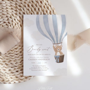Invito modificabile per baby shower con mongolfiera e orsetto di peluche, modello di invito per baby shower per bambini We Can Bearly Wait, DOWNLOAD DIGITALE