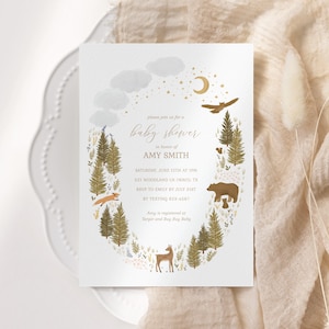 Woodland Baby Shower Invitation, Woodland Animals Baby Shower Invite, Printable Invitation Template, DIGITAL DOWNLOAD image 1