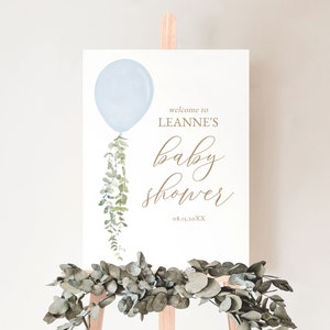 Blue Balloon Baby Shower Welcome Sign, Boy Baby Shower Welcome Sign, Watercolor Balloon, Printable Welcome Sign Template, DIGITAL DOWNLOAD