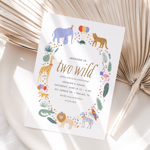 Editable Two Wild 2nd Birthday Party Invitation, Jungle Safari Animals Birthday Party Invite Template, DIGITAL DOWNLOAD