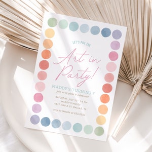 Editable Painting Party Invite, Art Birthday Invitation, Let's Put the Art in Party Watercolor Paint Digital Download