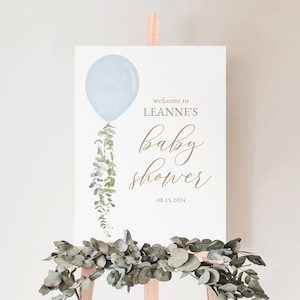 Blue Balloon Baby Shower Welcome Sign, Boy Baby Shower Welcome Sign, Watercolor Balloon, Printable Welcome Sign Template, DIGITAL DOWNLOAD