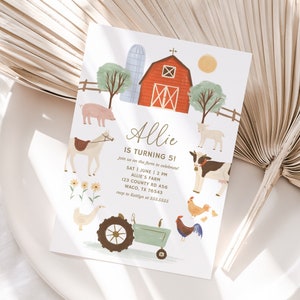 Farm Birthday Invitation Template, Farm Animals Kids Birthday Party Invite, Printable Editable Barnyard Invitation, DIGITAL DOWNLOAD