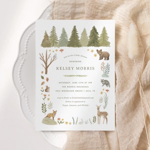 Invito per baby shower nel bosco, invito per baby shower con animali del bosco, modello di invito stampabile, DOWNLOAD DIGITALE