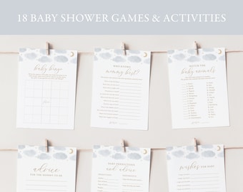 Editable Moon and Stars Baby Shower Games Bundle, Over the Moon Baby Shower Activities, Printable Boy Baby Shower Games, DIGITAL DOWNLOAD