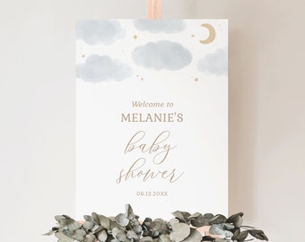 Moon and Stars Baby Shower Welcome Sign, Over the Moon Baby Shower, Printable Welcome Sign Template, DIGITAL DOWNLOAD