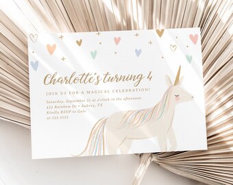 Editable Unicorn Birthday Invitation Template, Pastel Unicorn Birthday Party Invite, Magical Unicorn Invitation