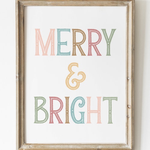 Merry and Bright Printable Wall Art Christmas Print Etsy