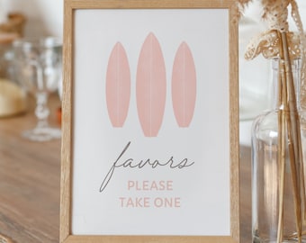 Pink Surfboard Baby Shower Favors Sign, Printable Baby on Board Girl Baby Shower Decor, DIGITAL DOWNLOAD
