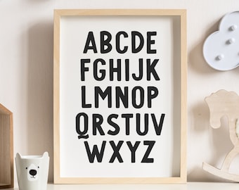 Black Alphabet Poster, ABC Print, Printable Educational Wall Art, Kids Room Decor, Nursery Decor, DIGITAL DOWNLOAD