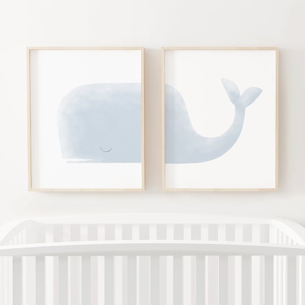 Whale Print Set of 2, Printable Wall Art, Beach Nursery Decor, Whale Nursery Decor, Kids Room Decor, Watercolor Whale Art, DIGITAL DOWNLOAD