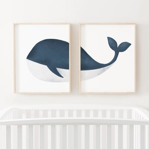 Whale Nursery Decor, Printable Whale Wall Art, Beach Nursery Prints, Blue Whale Kids Room Decor, DIGITAL DOWNLOAD