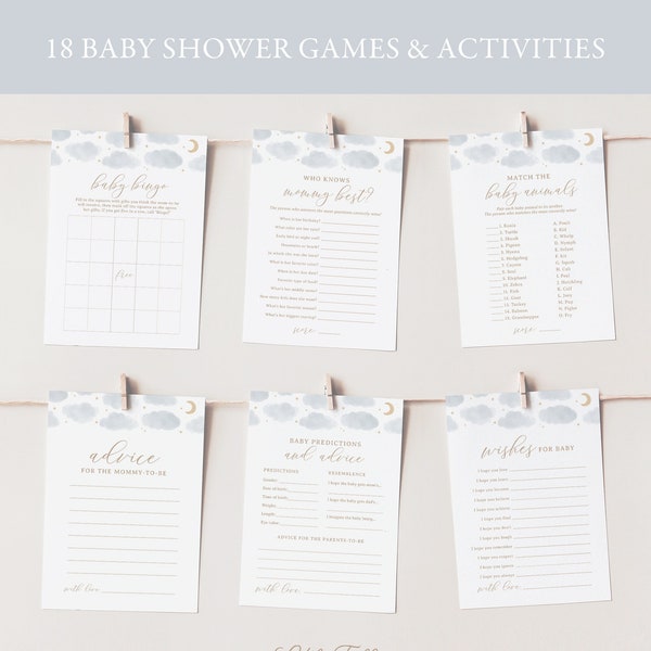 Editable Moon and Stars Baby Shower Games Bundle, Over the Moon Baby Shower Activities, Printable Boy Baby Shower Games, DIGITAL DOWNLOAD