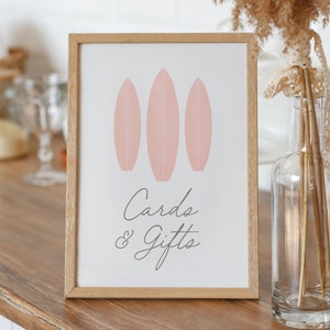 Pink Surfboard Baby Shower Cards ad Gifts Sign, Printable Baby on Board Girl Baby Shower Decor, DIGITAL DOWNLOAD