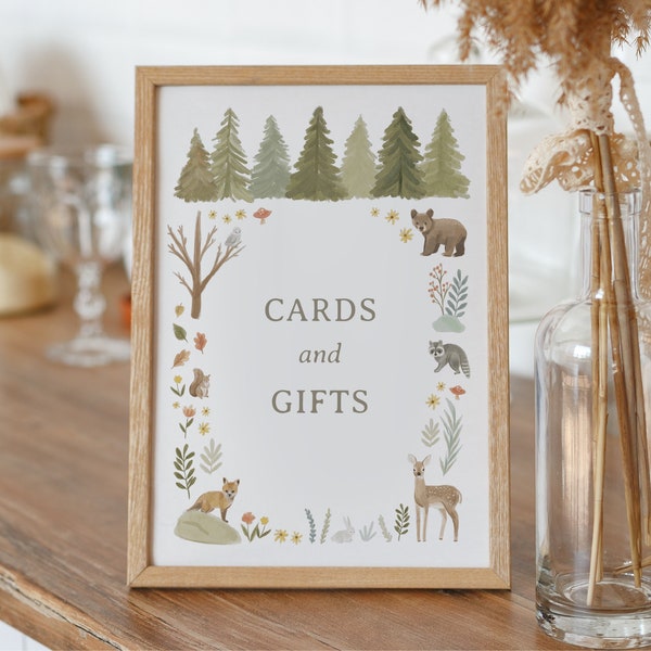 Woodland Baby Shower Cards and Gifts Sign, Printable Woodland Gift Table Sign, DIGITAL DOWNLOAD