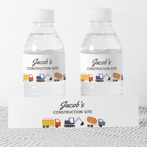 Editable Construction Birthday Party Water Bottle Labels, Printable Dump Truck Excavator Birthday Decoration, DIGITAL DOWNLOAD