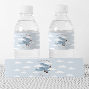 Editable Airplane Birthday Party Water Bottle Labels, Printable Vintage Travel Birthday Decorations, DIGITAL DOWNLOAD