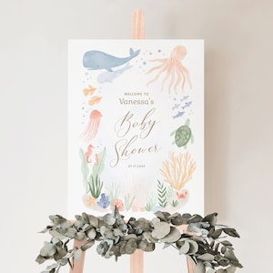 Editable Under the Sea Baby Shower Welcome Sign, Printable Ocean Animals Welcome Sign Template, DIGITAL DOWNLOAD