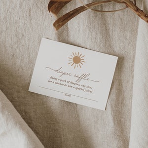 Sunshine Baby Douche Luier Loterij Ticket, Boho Sun Baby Douche Luier Loterij Kaart, Bewerkbare sjabloon, DIGITALE DOWNLOAD