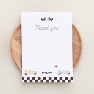 Bewerkbare raceauto verjaardagsfeestje dank u kaartsjabloon, afdrukbare platte dank u kaart, digitale DOWNLOAD