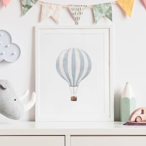 Blue Hot Air Balloon Print, Vintage Nursery Decor, Printable Travel ...
