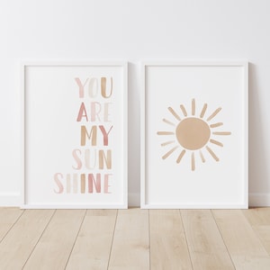 You Are My Sunshine Set of 2 Prints, Neutral Nursery Art, PRINTABLE Wall Art, Girls Bedroom Decor, Kids Room Decor, DIGITAL DOWNLOAD