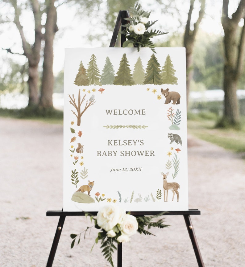 Editable Woodland Baby Shower Sign Printable Woodland Etsy
