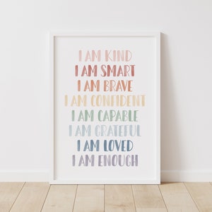 Affirmations for Kids, Rainbow Affirmations Print, I am Kind Smart Loved, Inspirational Nursery Decor, PRINTABLE Wall Art, DIGITAL DOWNLOAD