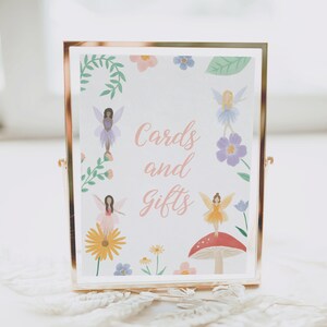 Cartes d'anniversaire de fée et signe de cadeaux, signe de Table cadeau d'anniversaire jardin floral féerique imprimable, téléchargement numérique