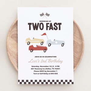 Two Fast Birthday Invitation, Race Car Birthday Party Invite, Boy Birthday Invitation, Printable Invitation, Editable Template