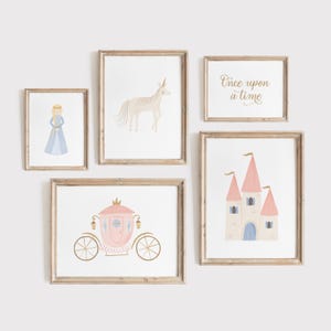 Princess Wall Art, Printable Princess Nursery Decor, Princess Gallery Wall Prints for Girls Room, Castle Carriage Unicorn, DIGITAL DOWNLOAD